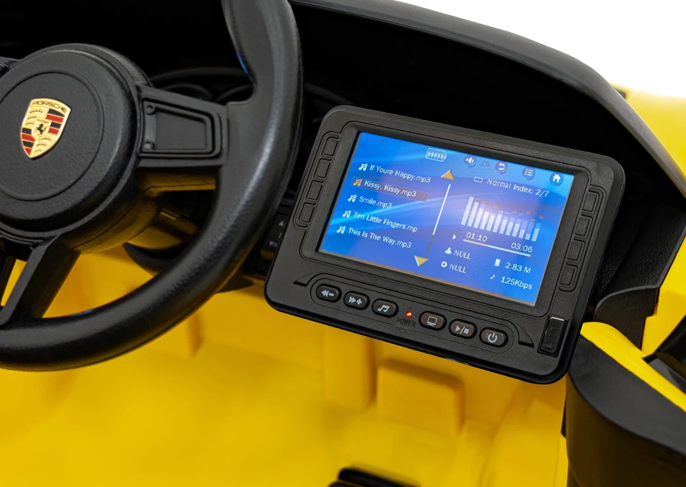 Elektromobilis Porsche Spyder RS 718 geltonas MP4 versija