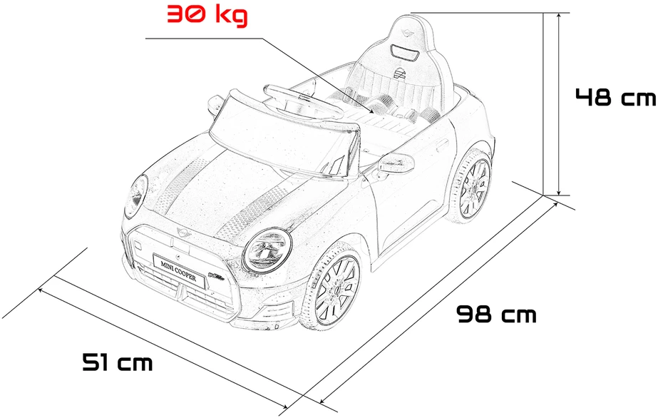 Vaikiškas Mini Cooper elektromobilis su 2 greičiais, saugos mygtuku, nuo 3 metų, juodas