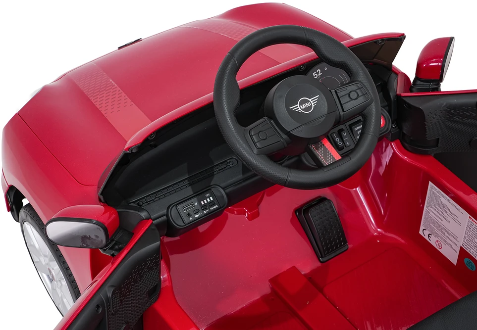 Vaikiškas Mini Cooper elektromobilis su 2 greičiais, saugos mygtuku, nuo 3 metų, juodas
