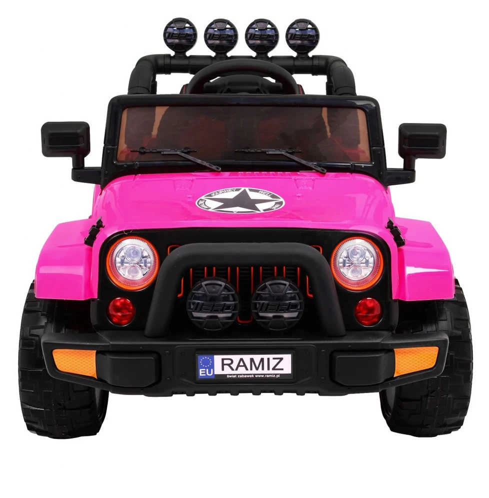 Ramiz Visureigis "Full Time 4WD" vaikams Rožinis + 4x4 pavara + Nuotolinio valdymo pultas + LED garso signalas + Daiktadėžė