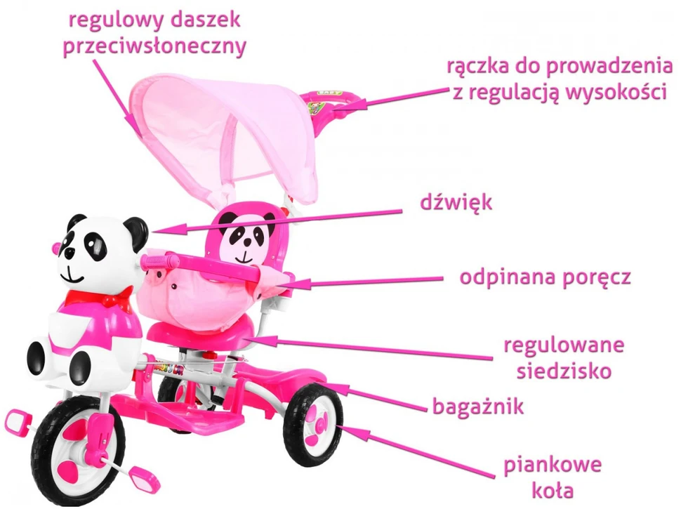 Ramiz Triratis "Panda" + garsai + stogelis + barjeras + atrama kojoms + rankena + laikymo skyrius