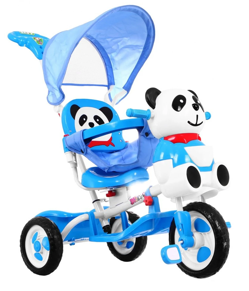 Ramiz Triratis "Panda" mėlynas + garsai + stogelis + barjeras + atrama kojoms + rankena + laikymo skyrius