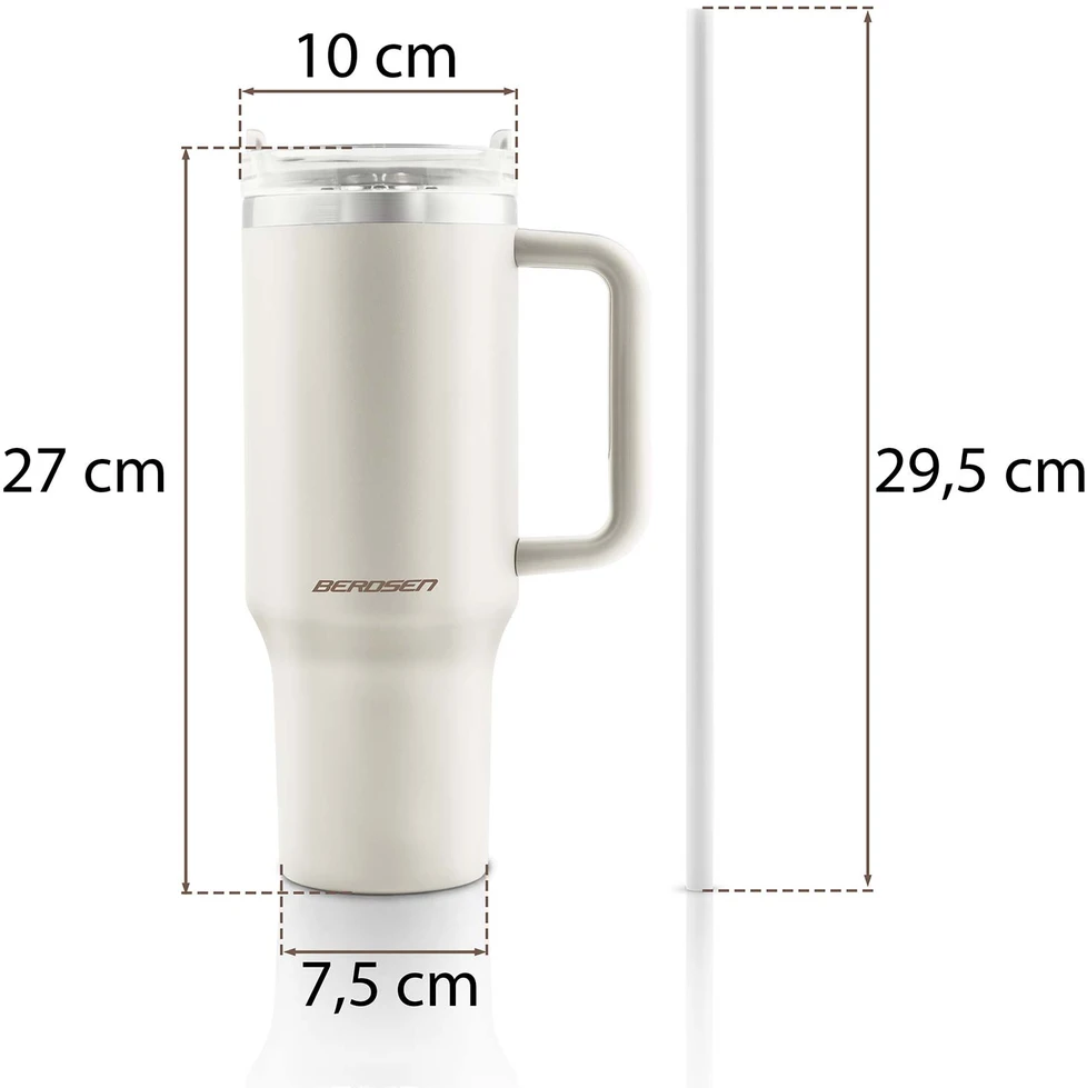 Vakuuminis termosas-puodelis su šiaudeliu 1180 ml Berdsen kremas