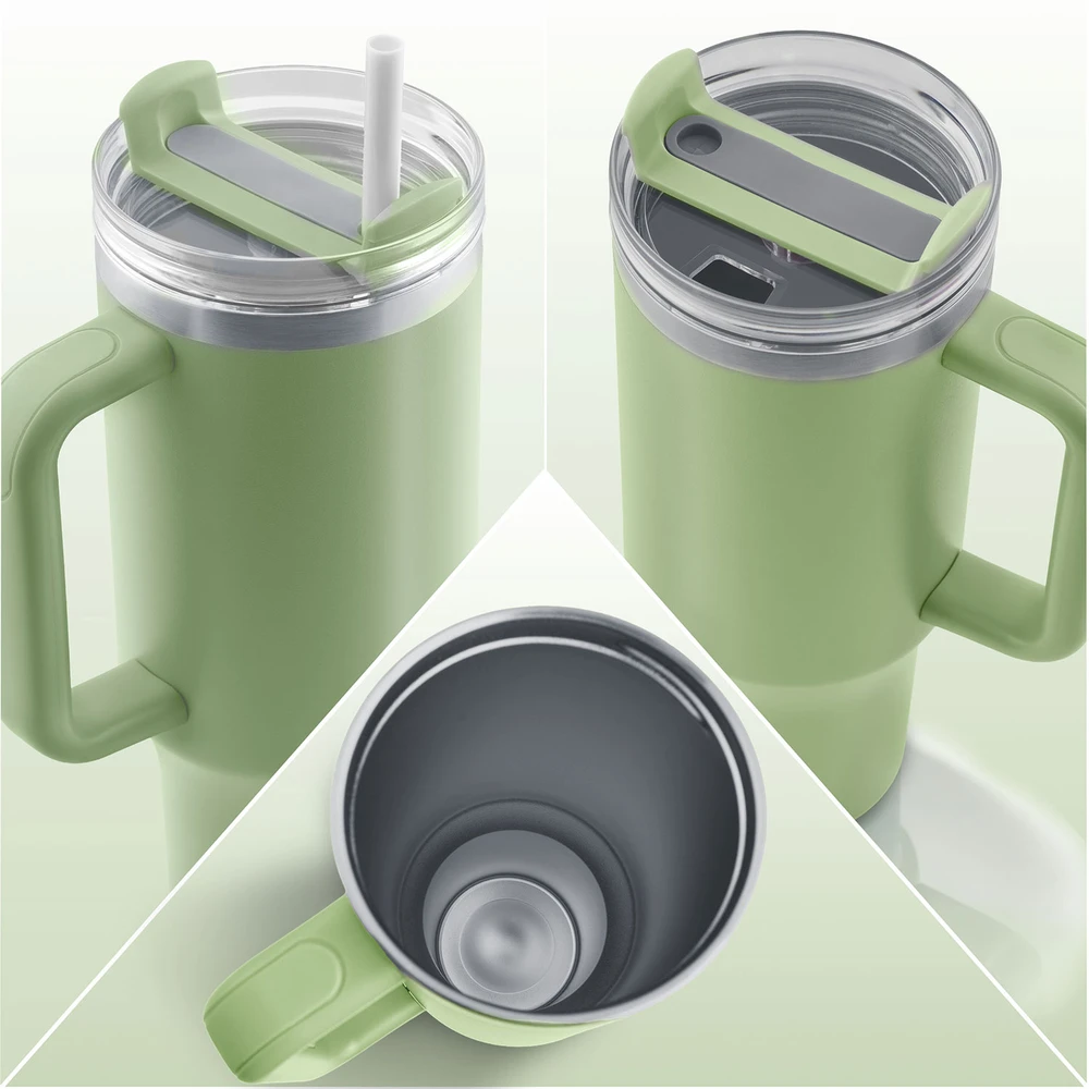 Vakuuminis termosas-puodelis su šiaudeliu 1180 ml, žalias Berdsen