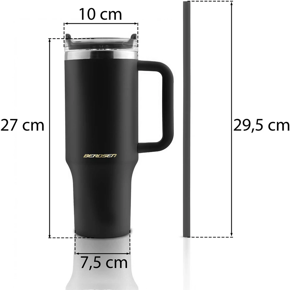 Vakuuminis termosas-puodelis su šiaudeliu 1180 ml Berdsen juodas