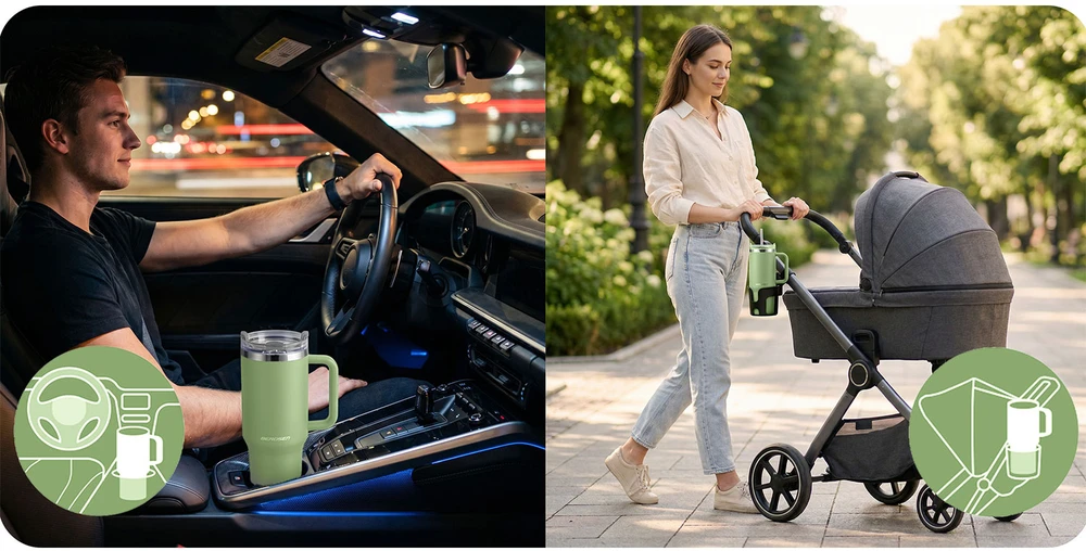 Vakuuminis termosas-puodelis su šiaudeliu 1180 ml, žalias Berdsen