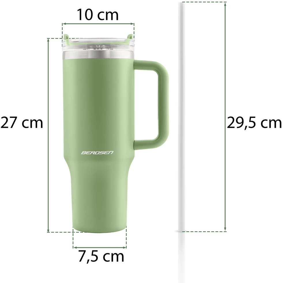 Vakuuminis termosas-puodelis su šiaudeliu 1180 ml, žalias Berdsen