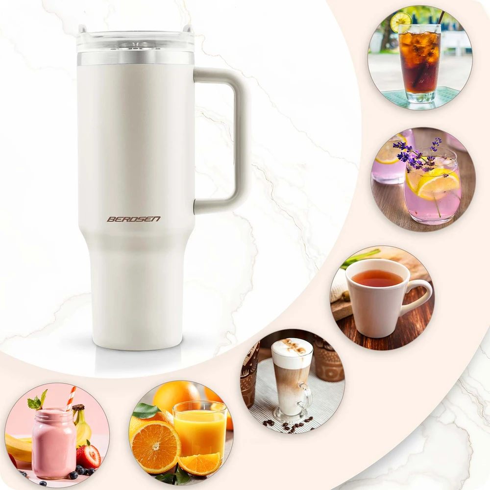 Vakuuminis termosas-puodelis su šiaudeliu 1180 ml Berdsen kremas