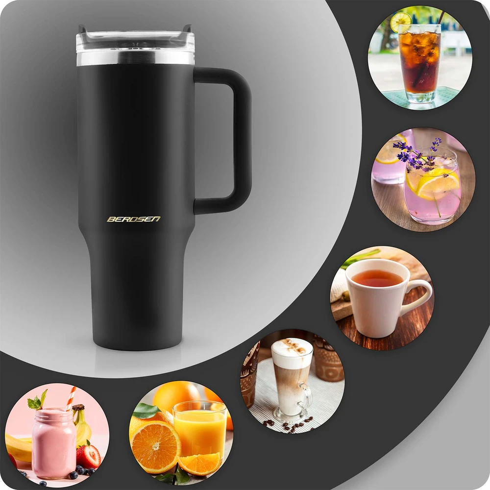Vakuuminis termosas-puodelis su šiaudelių rinkiniu 1180 ml Berdsen juodas