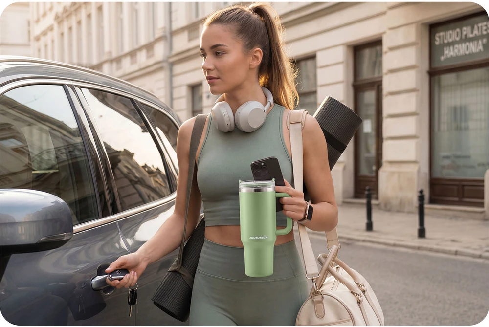 Vakuuminis termosas-puodelis su šiaudeliu 1180 ml, žalias Berdsen