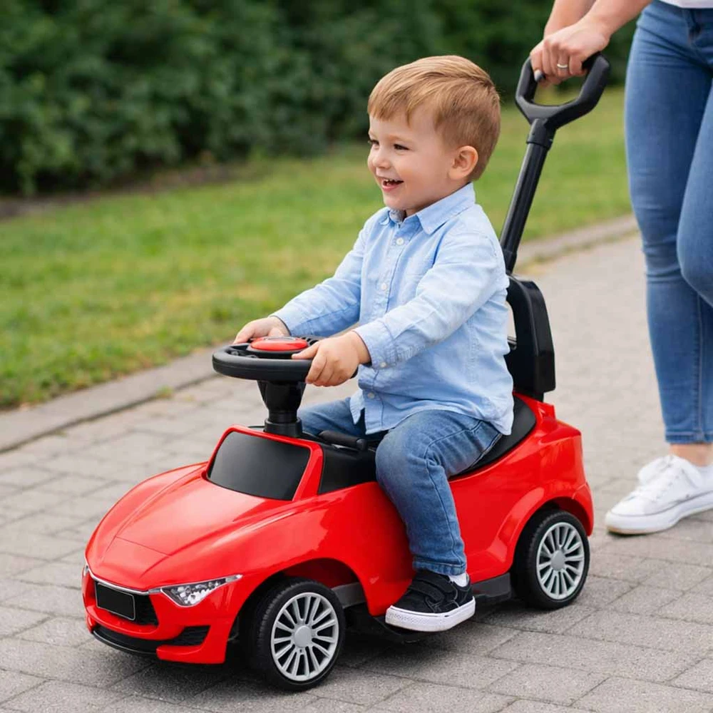 Vaikiškas vežimėlis automobilis su garsu ir šviesomis raudonas