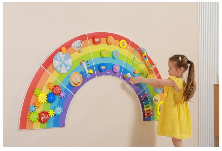 Viga Toys VIGA medinė sensorinė manipuliacinė lenta EDU Vaivorykštė