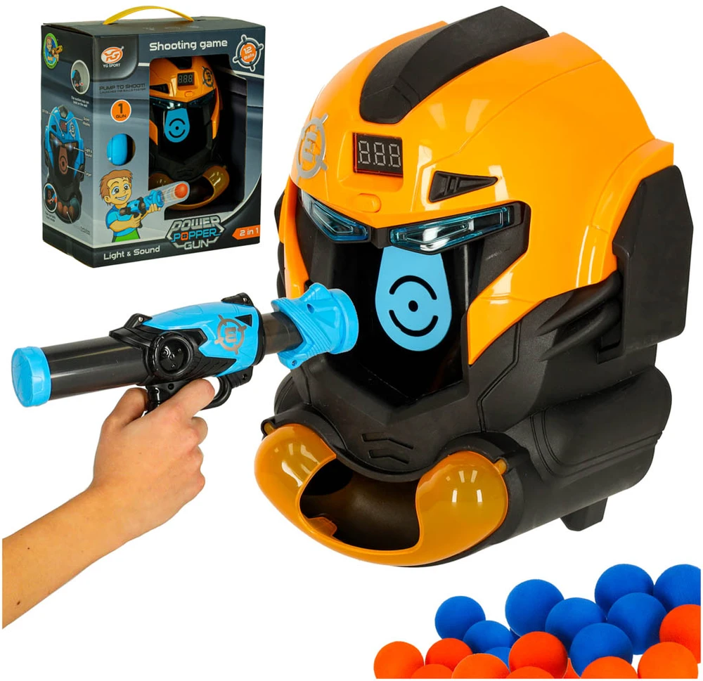 Tikslinio šaudymo roboto galvos arcade žaidimo rinkinys pistoletas + kamuoliukai