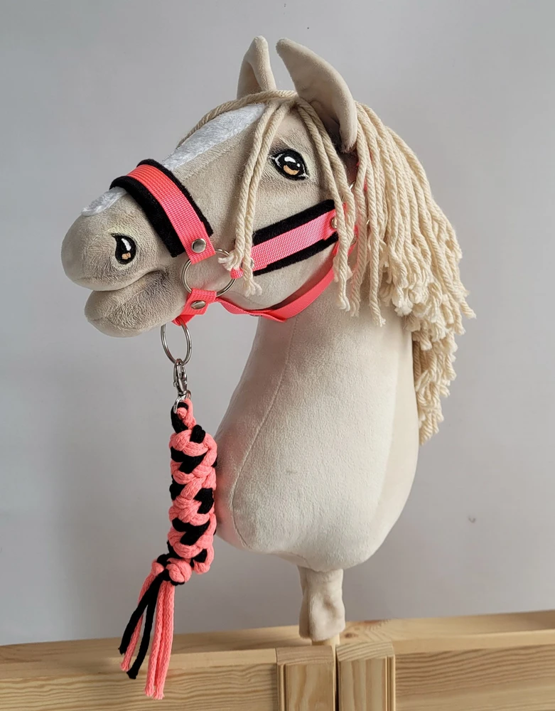 Super Hobby Horse Pavadėlis hobi arkliukui, neoninės rožinės ir juodos spalvos