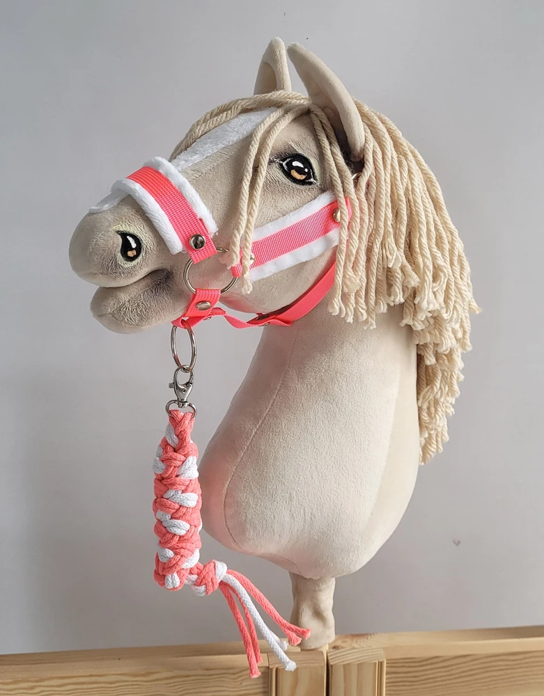 Super Hobby Horse Pavadėlis hobi arkliukui – neoninės rožinės ir baltos spalvos