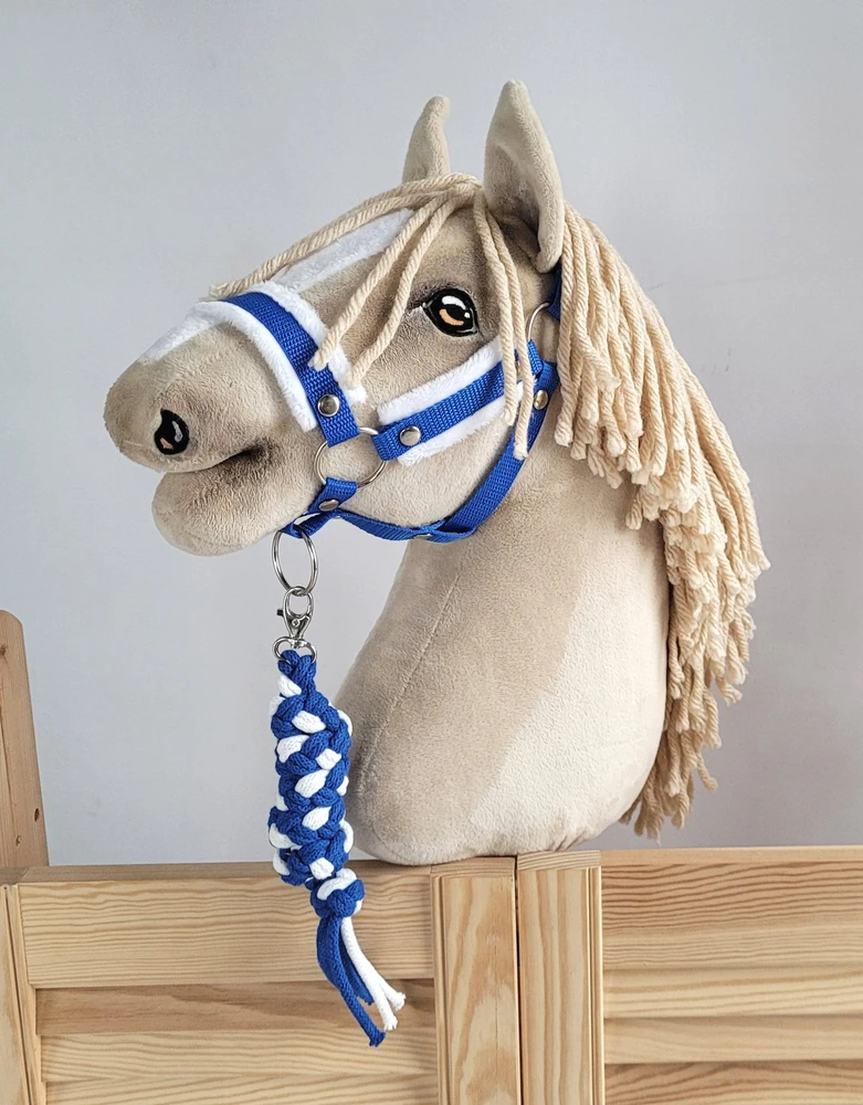 Super Hobby Horse Pavadėlis hobi arkliukui, baltai mėlynas dvigubas lynas