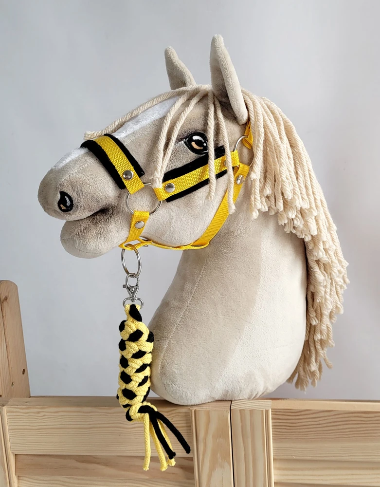 Super Hobby Horse Pavadėlis hobi arkliukui, juodai geltonas, pintas