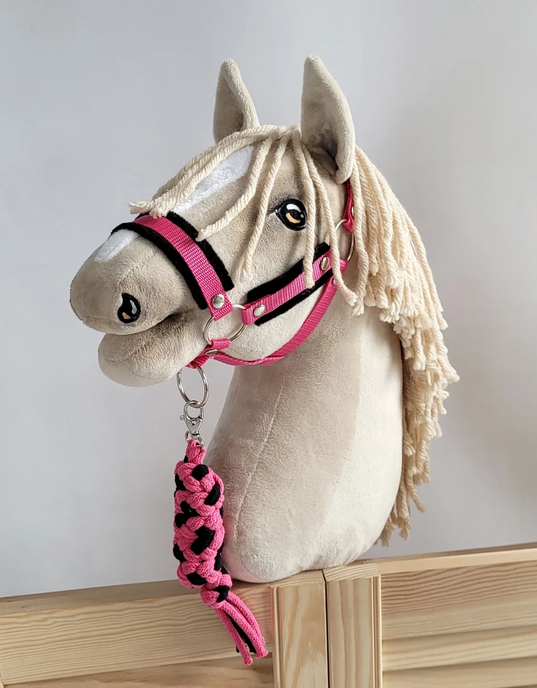 Super Hobby Horse Pavadėlis hobi arkliukui, juodas ir tamsiai rožinis