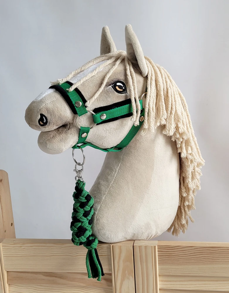 Super Hobby Horse Pavadėlis hobi arkliukui, juodai žalias, pintas