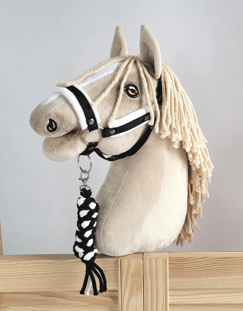 Super Hobby Horse Pavadėlis hobi arkliukui, juodai baltas virvinis
