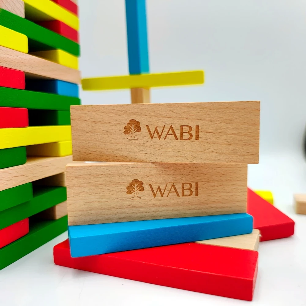 WABI Ekologiški mediniai kūrybiniai konstruktoriaus kaladėlės vaikams nuo 3 metų, 8 cm, spalvotos