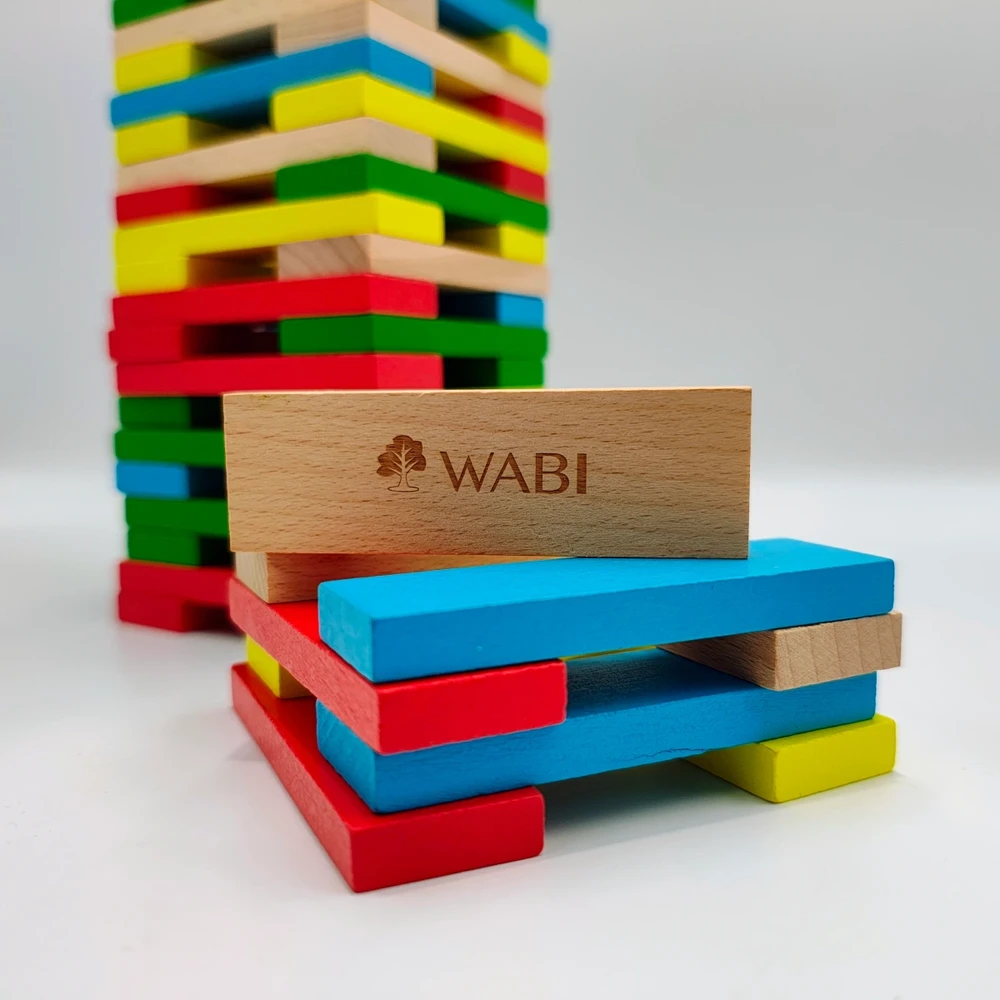 WABI Ekologiški mediniai kūrybiniai konstruktoriaus kaladėlės vaikams nuo 3 metų, 8 cm, spalvotos