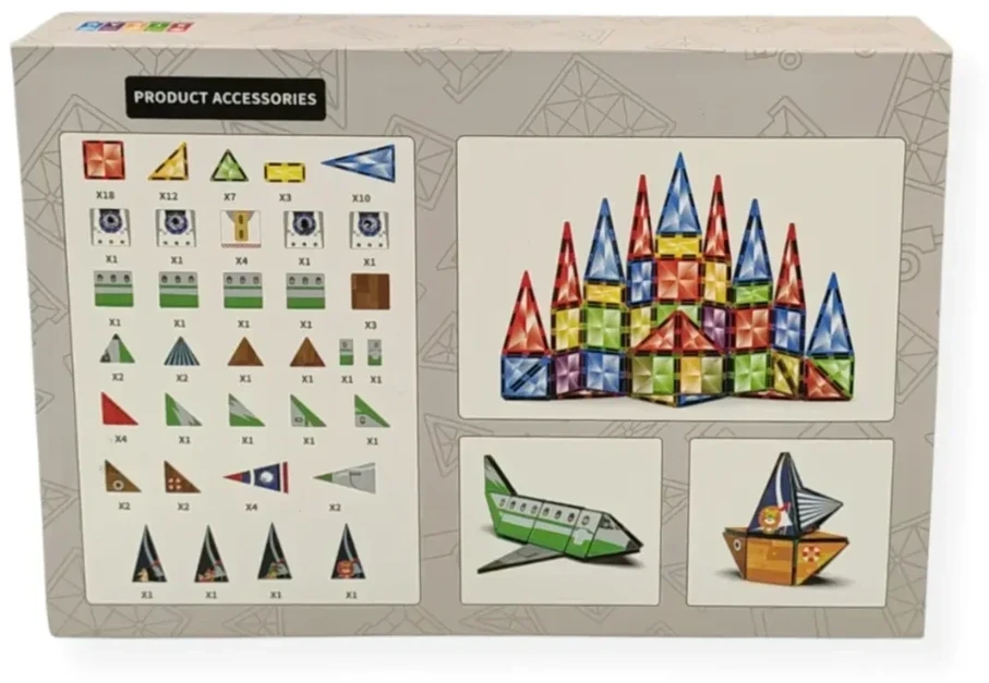 X Bida Kaleidoskopinės magnetinės konstruktoriaus plytelės, 95 vnt., vaikams nuo 3 metų, skatina erdvinę vaizduotę, skaidrios
