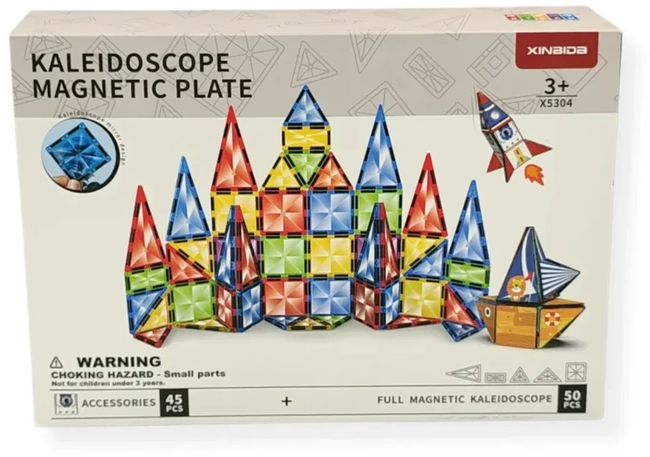 X Bida Kaleidoskopinės magnetinės konstruktoriaus plytelės, 95 vnt., vaikams nuo 3 metų, skatina erdvinę vaizduotę, skaidrios