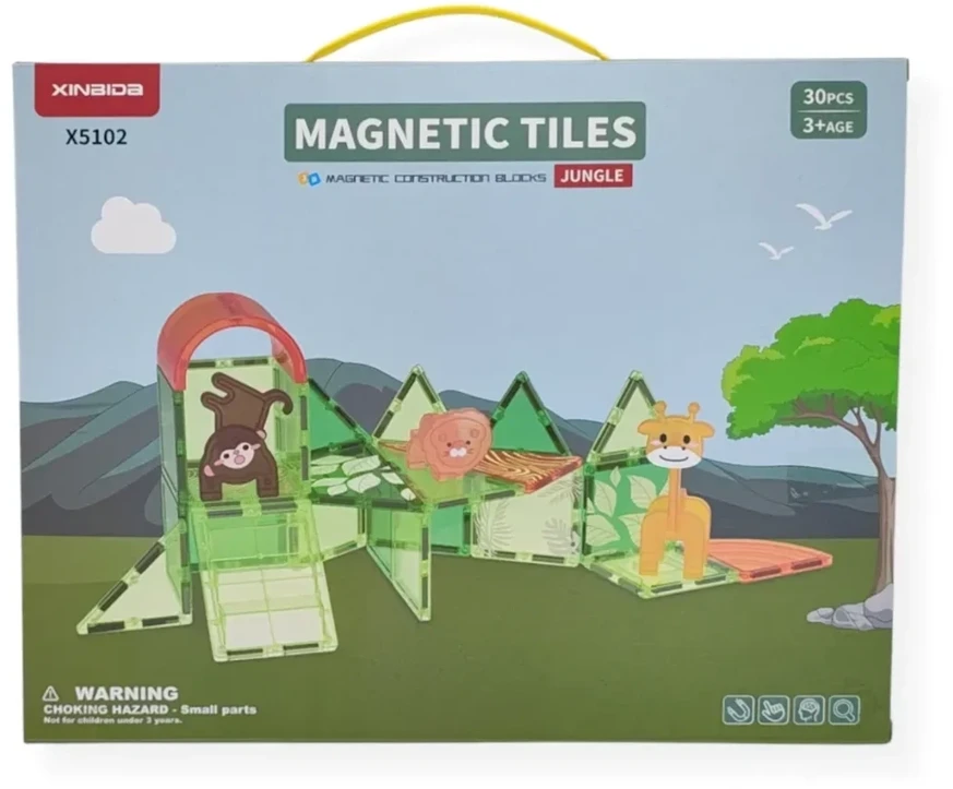 X Bida Magnetinių kaladėlių rinkinys su gyvūnų figūrėlėmis, 30 dalių, vaikams nuo 3 metų, lavina erdvinę vaizduotę, žalia oranžinė
