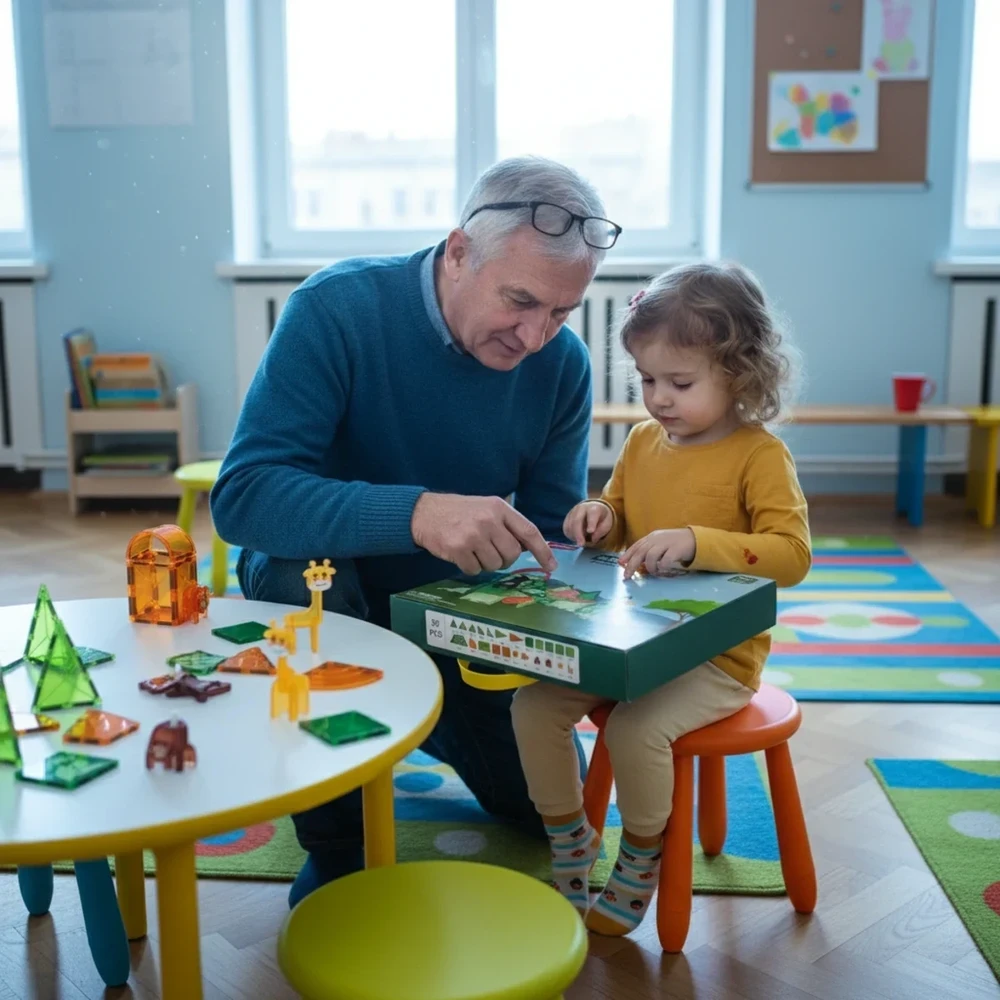 X Bida Magnetinių kaladėlių rinkinys su gyvūnų figūrėlėmis, 30 dalių, vaikams nuo 3 metų, lavina erdvinę vaizduotę, žalia oranžinė