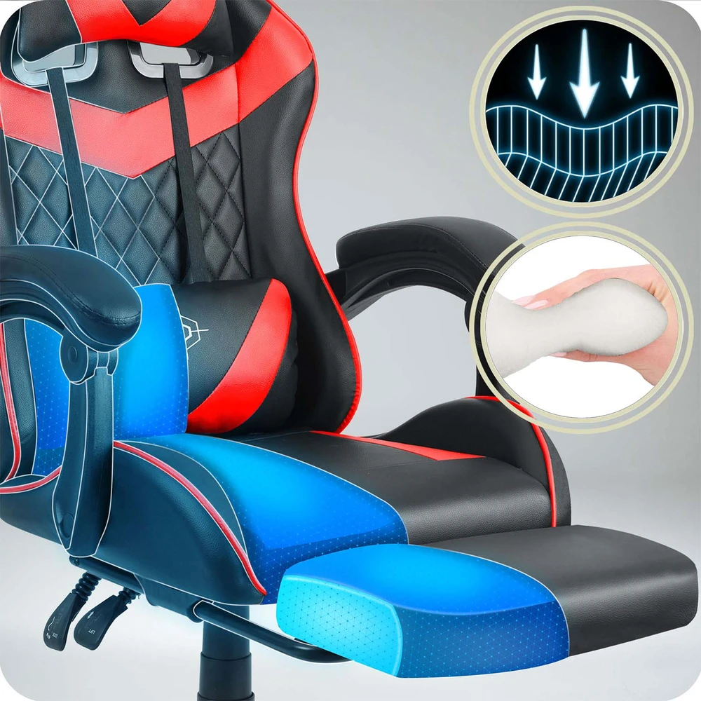 Sofotel Žaidimų kėdė, ergonomiškas dizainas, reguliuojamas aukštis, su juosmens ir galvos atramos pagalvėlėmis, patogiam žaidimui ir darbui