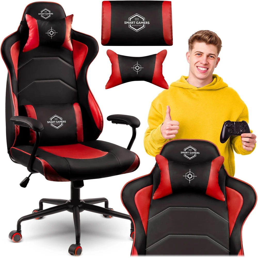 Sofotel Žaidimų kėdė, ergonomiška biuro kėdė, patogi kompiuterio kėdė, raudona žaidimų sėdynė, reguliuojamo aukščio kėdė