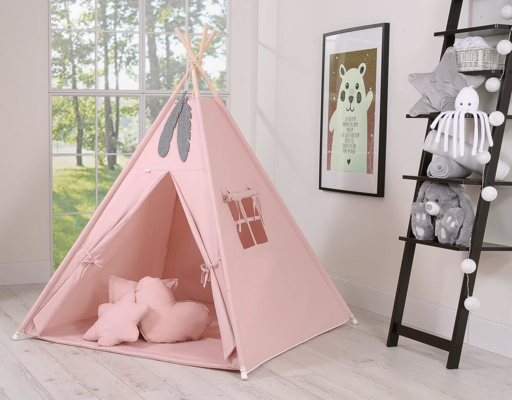 Vaikiška tipi palapinė su kilimėliu ir pagalvėlėmis – rožinė