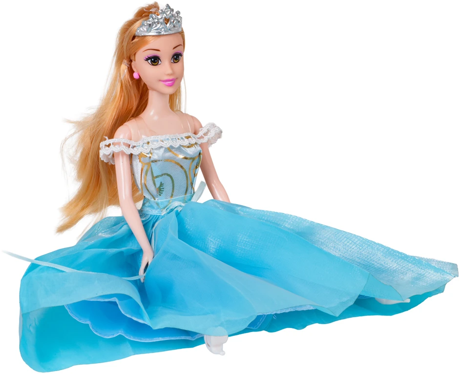 Žaidimų rinkinys su mėlynu vežimu, baltu arkliu ir princesės lėle