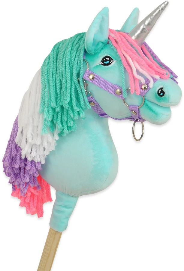 Super Hobby Horse Hobby Horse vienaragis lazdoje su spalvota karčiene ir sidabriniu ragu