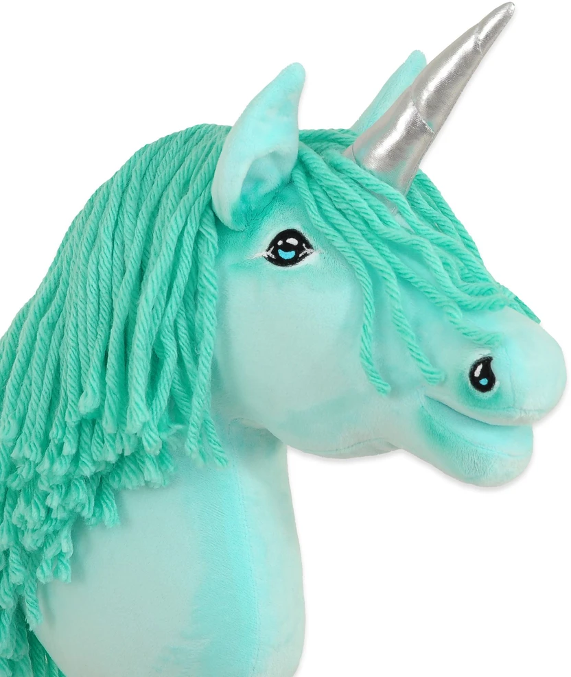 Super Hobby Horse Hobby Horse vienaragis ant lazdos mėtų spalvos su sidabriniu ragu