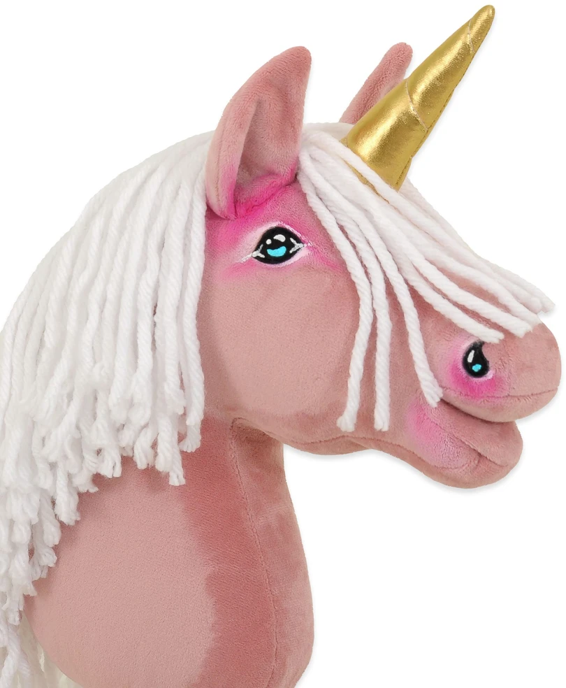 Super Hobby Horse Vienaragis Hobby Horse lazdoje pastelinės rožinės spalvos su balta karčiais A4