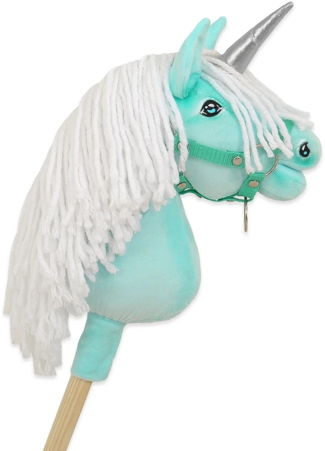 Super Hobby Horse Hobby Horse vienaragis ant lazdos mėtinės spalvos su balta karčiene
