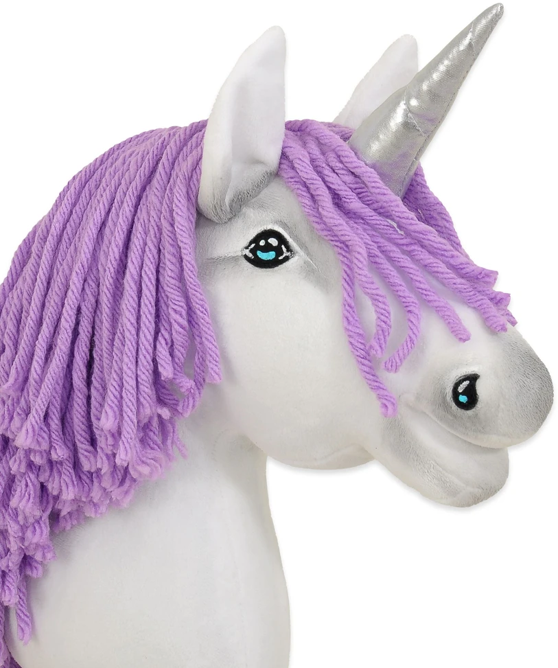 Super Hobby Horse Vienaragis ant lazdos su violetine karčiais ir sidabriniu ragu Hobby Horse