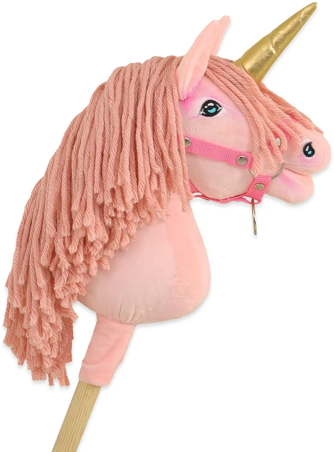 Super Hobby Horse Vienaragis ant lazdos Hobby Horse rožinis su auksiniu ragu