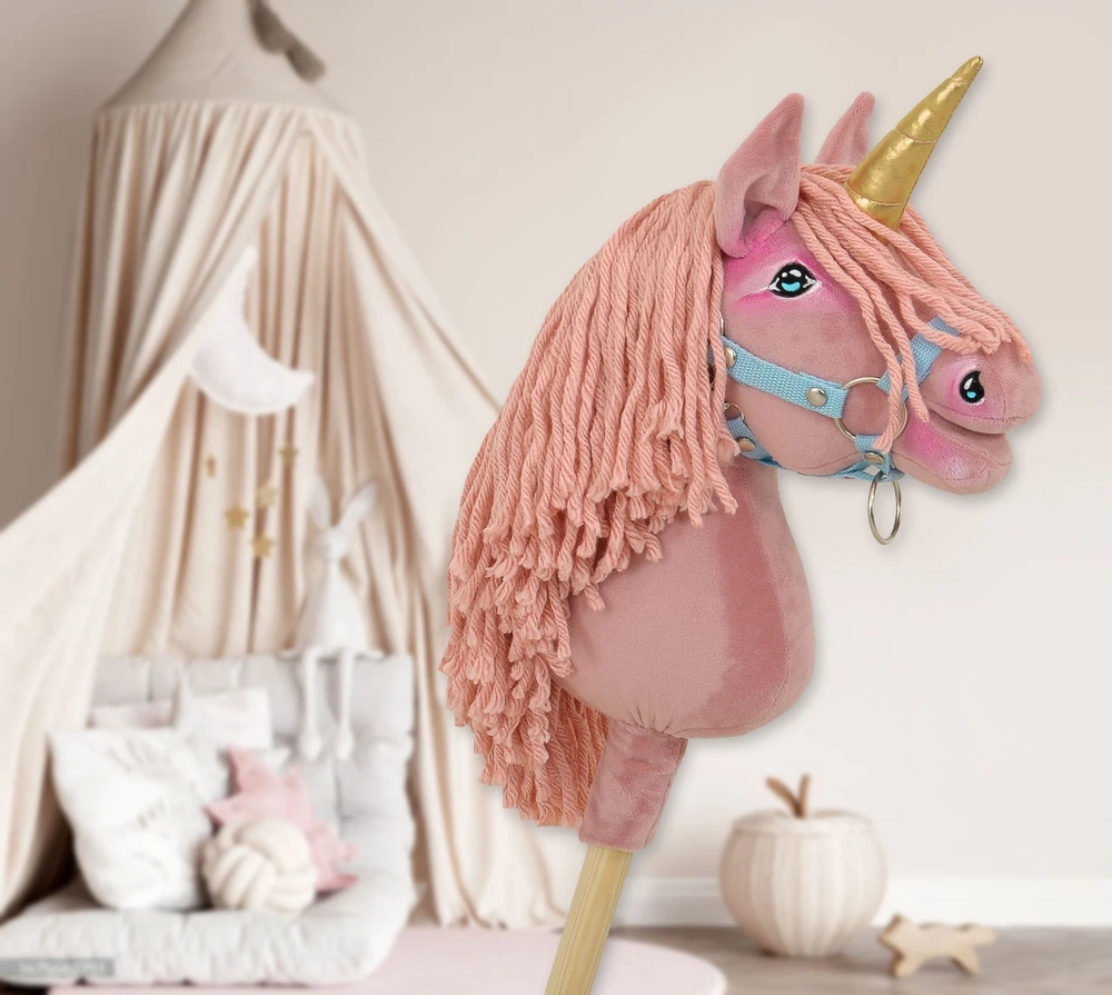 Super Hobby Horse Vienaragis ant lazdos Hobby Horse pastelinės rožinės spalvos A4