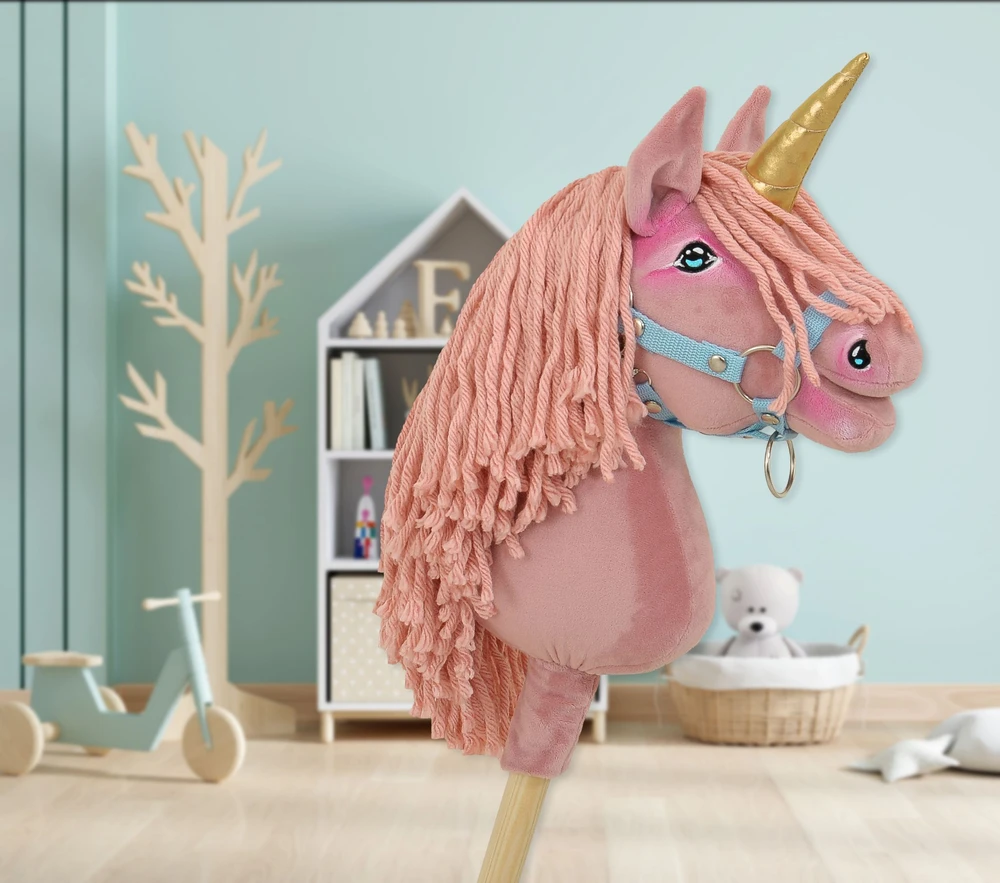 Super Hobby Horse Vienaragis ant lazdos Hobby Horse pastelinės rožinės spalvos A4