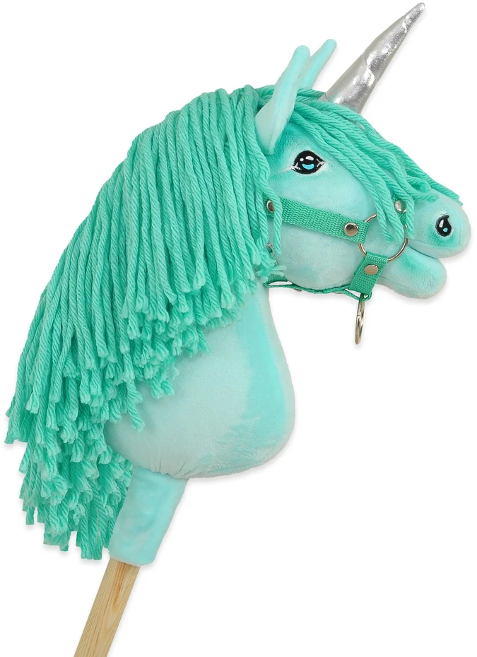 Super Hobby Horse Hobby Horse vienaragis ant lazdos mėtų spalvos su sidabriniu ragu