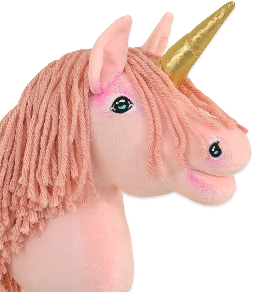 Super Hobby Horse Vienaragis ant lazdos Hobby Horse rožinis su auksiniu ragu