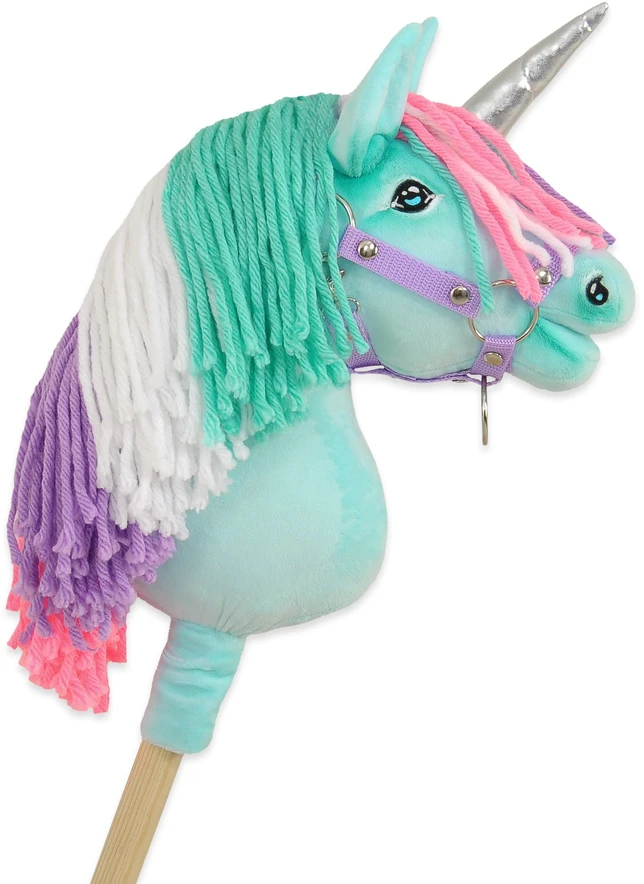 Super Hobby Horse Hobby Horse vienaragis lazdoje su spalvota karčiene ir sidabriniu ragu