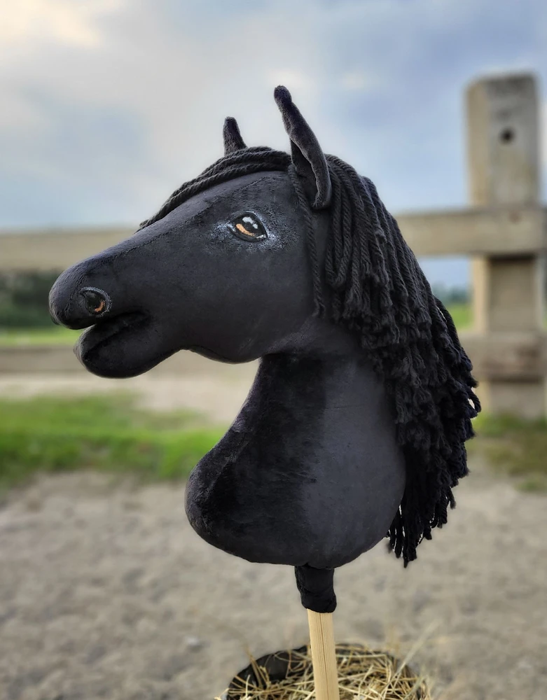 Super Hobby Horse Medinis žirgas su kotu – juodas, Premium