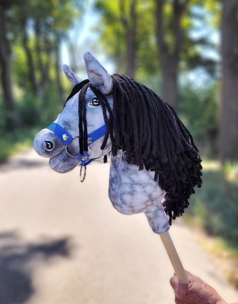 Super Hobby Horse Žirgas ant lazdelės vaikams, pilkas su juoda griva