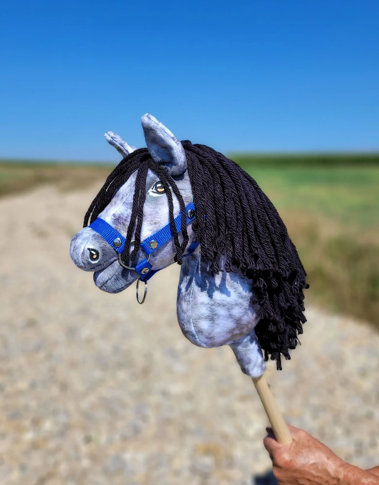 Super Hobby Horse Žirgas ant lazdelės vaikams, pilkas su juoda griva