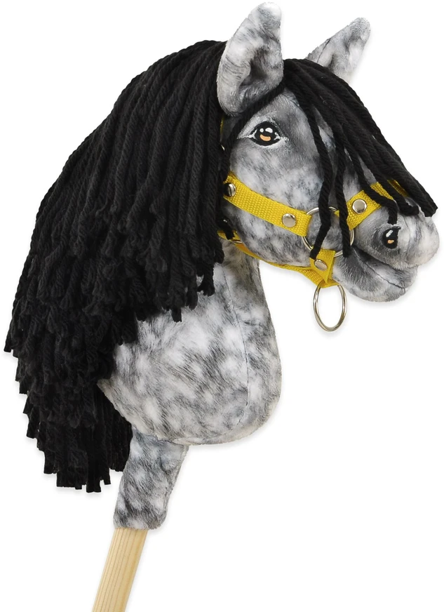 Super Hobby Horse Žirgas ant lazdelės vaikams, pilkas su juoda griva