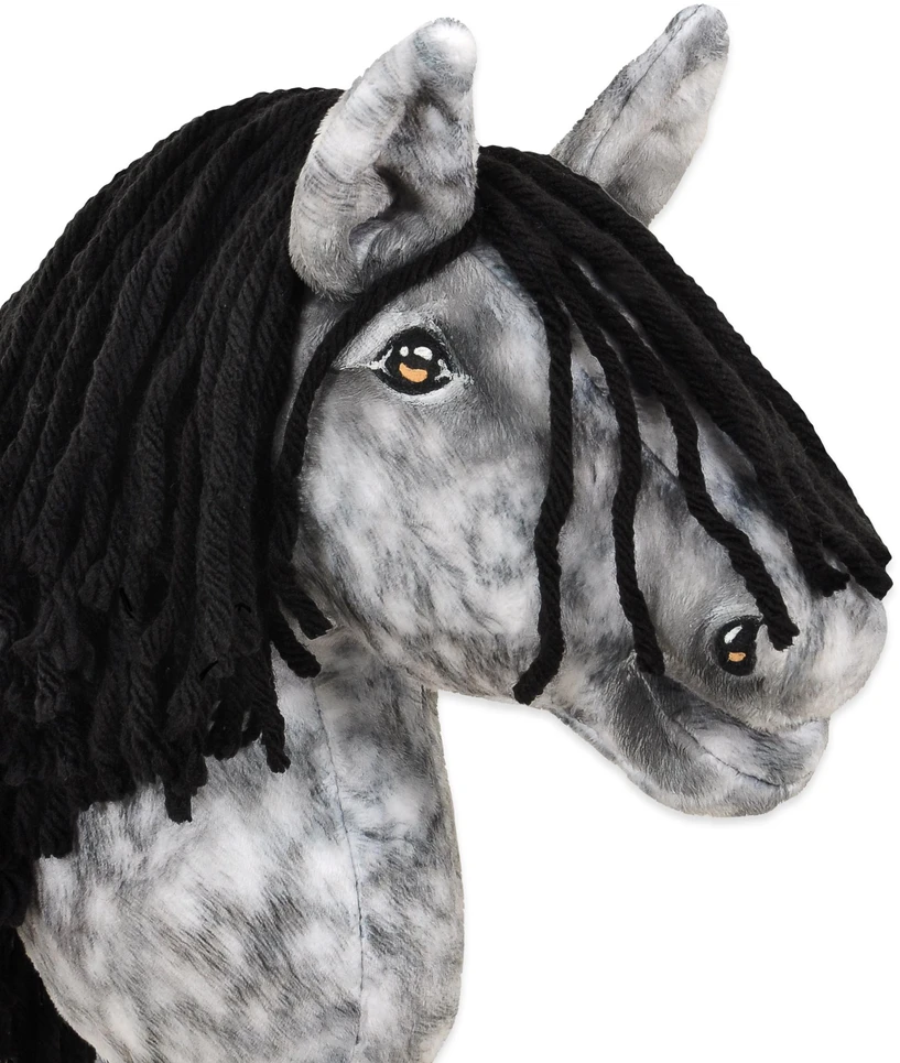 Super Hobby Horse Žirgas ant lazdelės vaikams, pilkas su juoda griva
